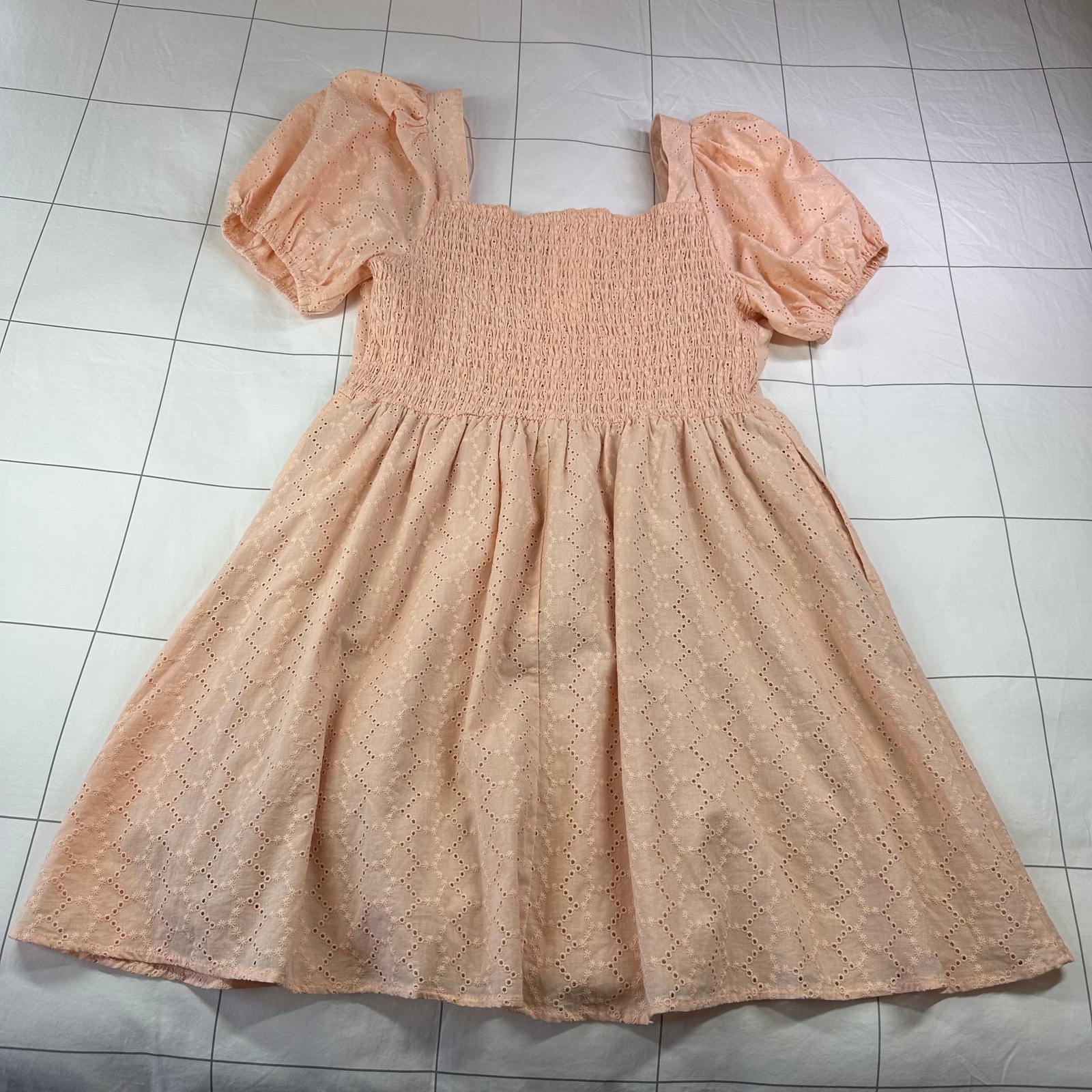 One Loved Babe Dress Womens 1xl Peach Stay With Me Eyelet Smocked Cottage Boho — image 2 of 8